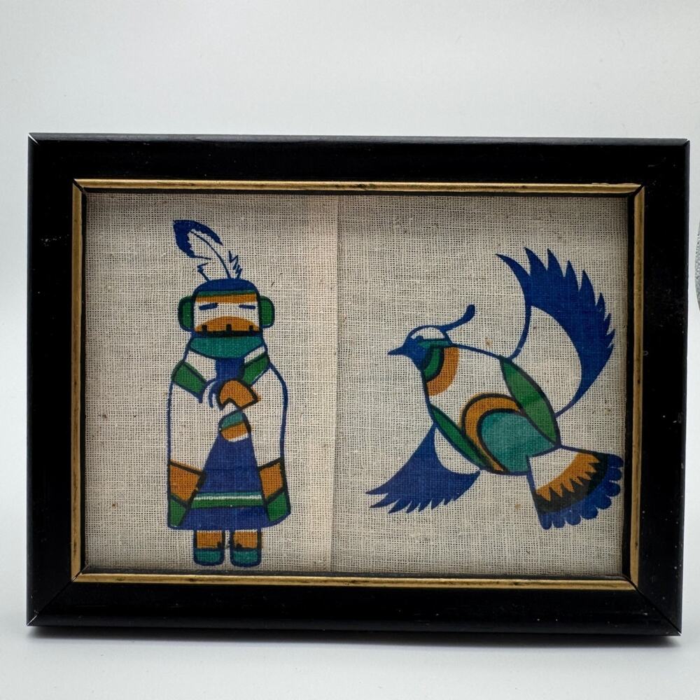 Vintage Southwest Kachina Native Style Textile Color Block Bird Wall Art